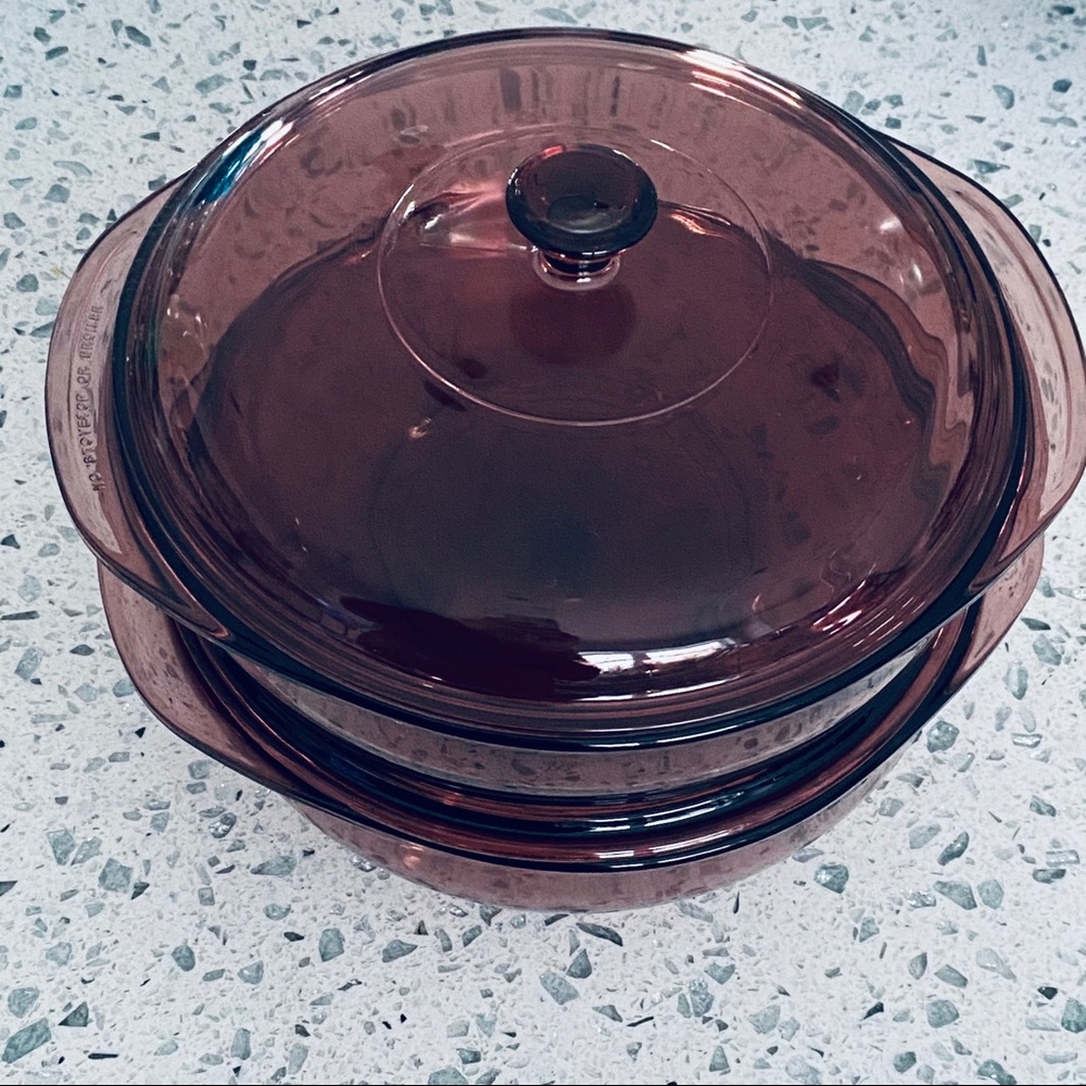 PYREX Amethyst Cranberry Purple Casserole And Bowl Set Of 3 - Picture 16 of 16